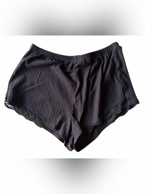 Garage Black Ribbed Lace-Trim Lounge Shorts